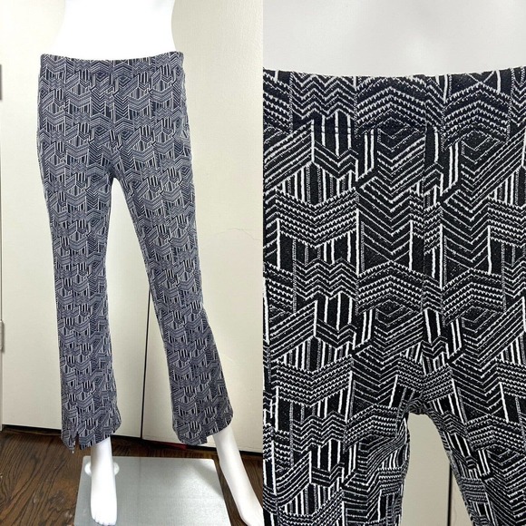 Clara Sun Woo Pants - Clara Sun Woo Geometric Flared Polyester Cropped Pants M Medium Black White